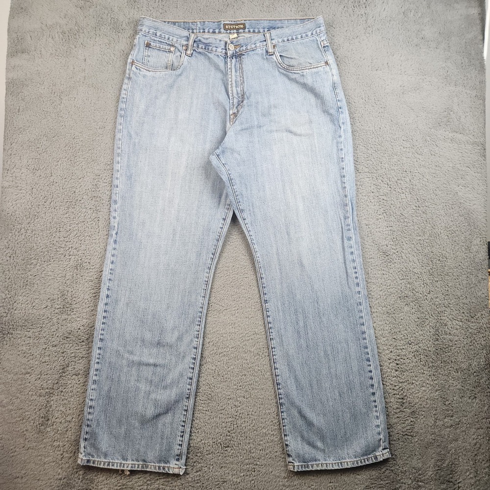 Stetson Denim Jeans Mens 38x32 Blue Distressed Light Wash Cowboy Western Y2K Vtg